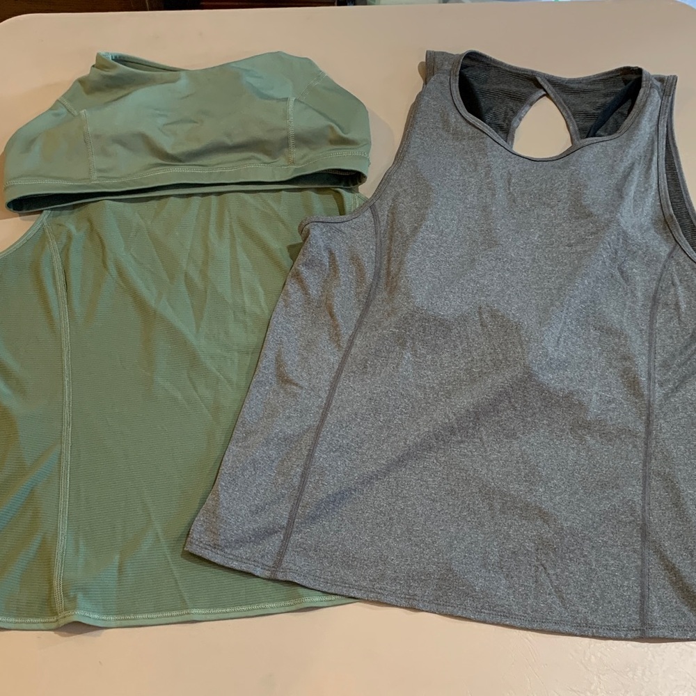 Avia Olive Green Athletic Tank& Avia Gray Athletic Tank. Built in Bras. Size L.​